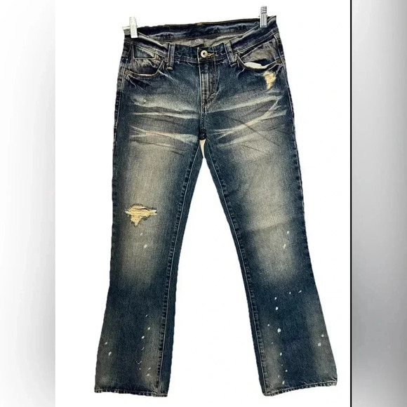 Armani Exchange Paint Splatter Distressed Low Rise 90s Straight Leg 4 Short Jean - Picture 1 of 9